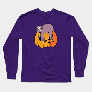 Funny Sloth Sleeping on Jack-o-Lantern Long Sleeve T-Shirt